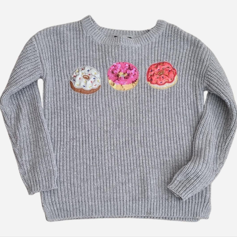 Hooked Up by IOT Gray Sweater with Donut Design